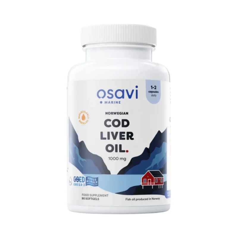 Norwegian Cod Liver Oil 1000 mg | Lemon Flavored / 90 Гел капсули, 90 дози - Osavi