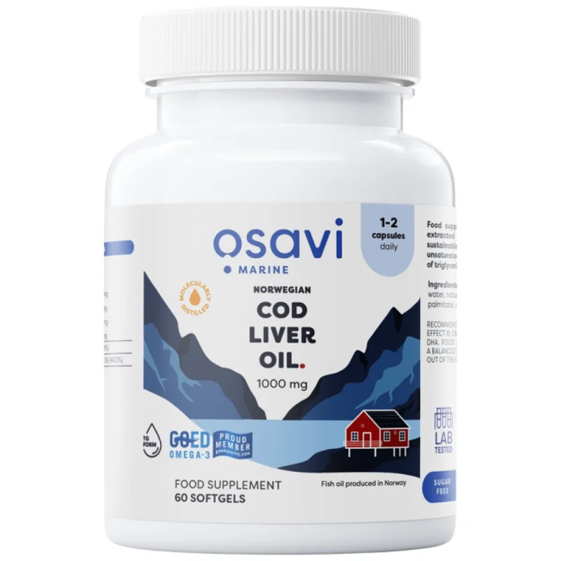 Norwegian Cod Liver Oil 1000 mg | Lemon Flavored / 60 Гел капсули, 60 дози