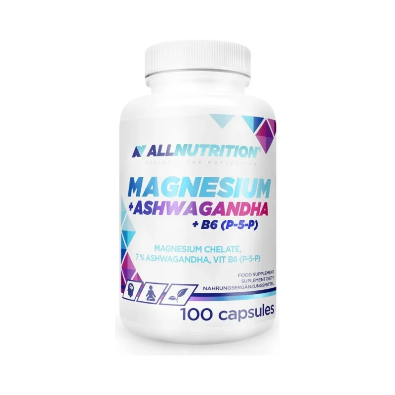 Magnesium + Ashwagandha + B6 - Магнезий + Ашваганда + Витамин B6, Разфасовка 100 caps - Allnutrition