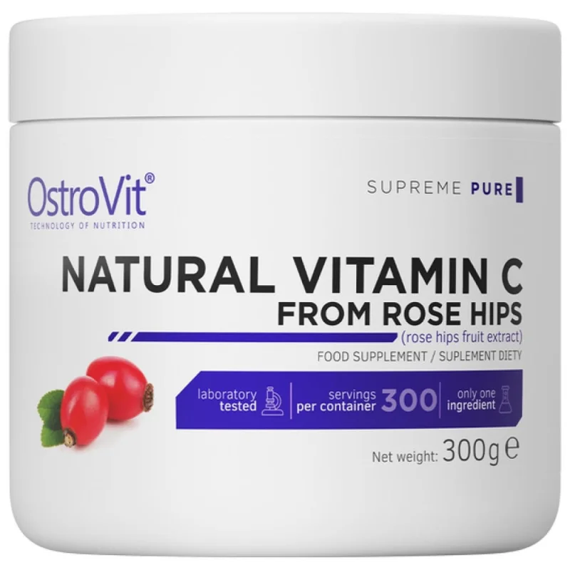 Natural Vitamin C Powder / from Rose Hips / 300 грама, 300 дози