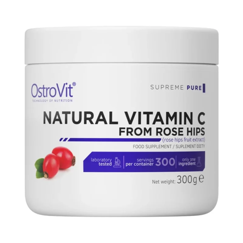 Natural Vitamin C Powder / from Rose Hips / 300 грама, 300 дози - OstroVit