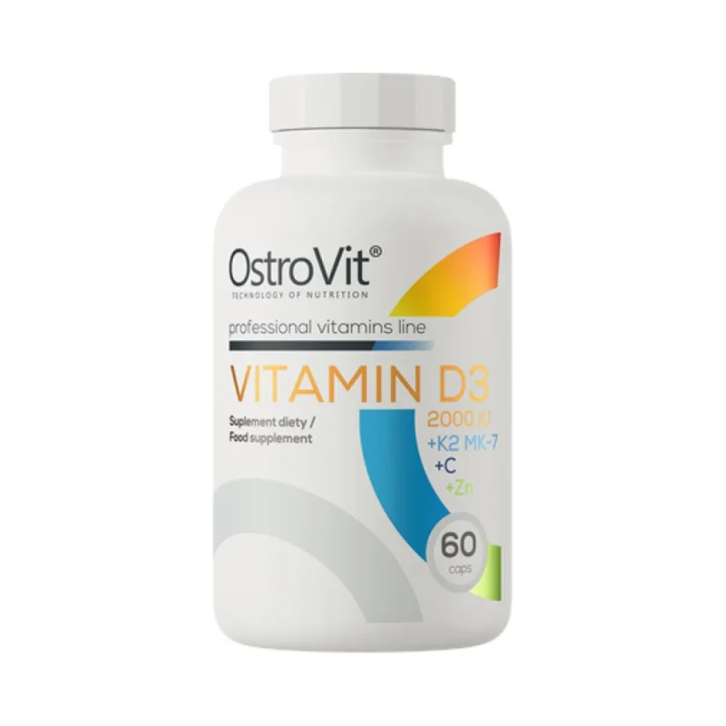 Vitamin D3 2000 + K2 MK-7 / + Vitamin C + Zinc / 60 капсули, 60 дози - OstroVit