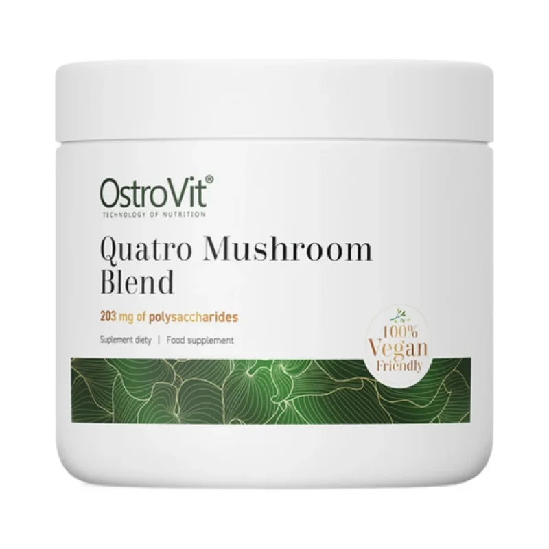 Quatro Mushroom Blend Powder | Lion's Mane ~ Reishi ~ Cordyceps ~ Chaga / 100 грама, 185 дози - OstroVit