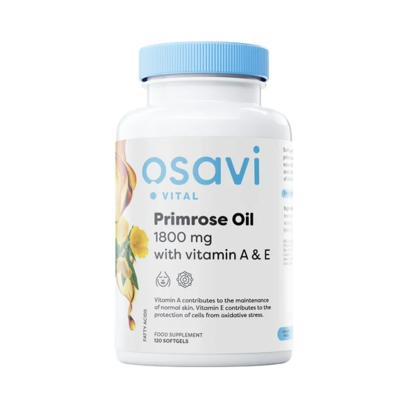 Primrose Oil 1800 mg | with Vitamin A & E / 120 Гел капсули, 40 дози - Osavi