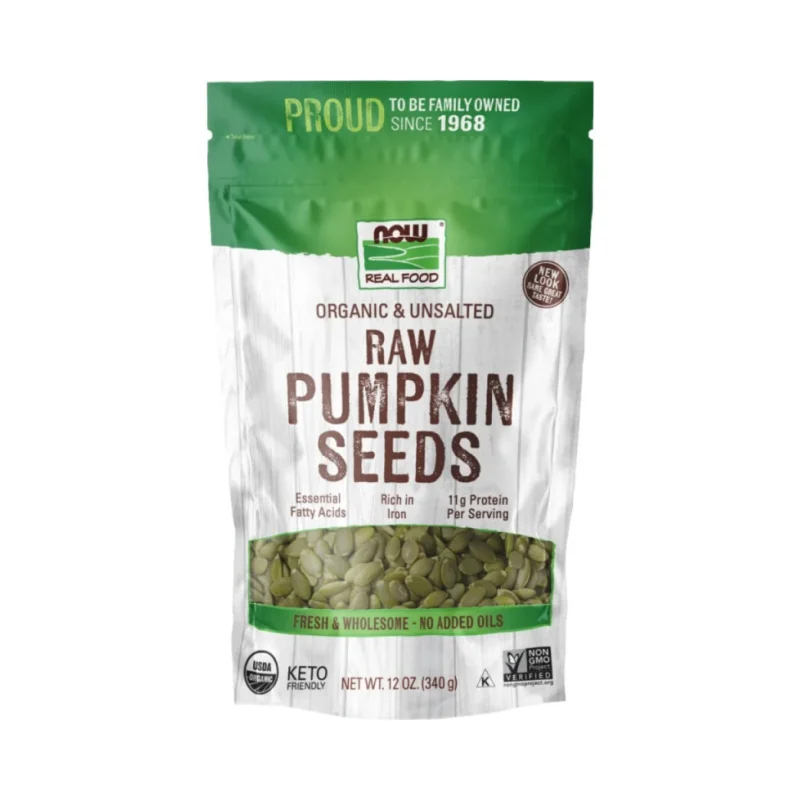 Pumpkin Seeds | Organic, Raw & Unsalted (11 дози) / 340 грама - NOW