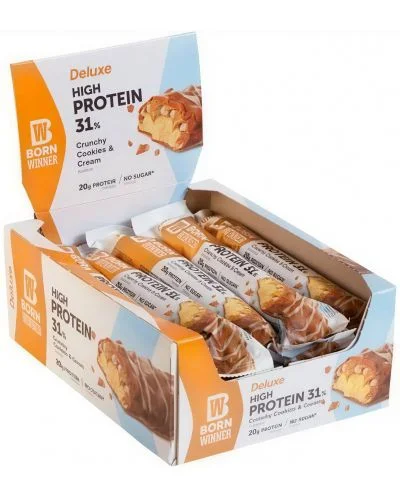Deluxe Crunchy Protein Bar, бисквитки със сметана, 12 броя, Born Winner