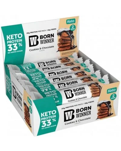 KETO Protein Bar, бисквитки с шоколад, 12 броя, Born Winner