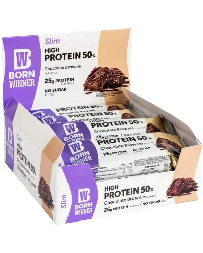 Slim Protein Bar, шоколадово брауни, 12 броя, Born Winner