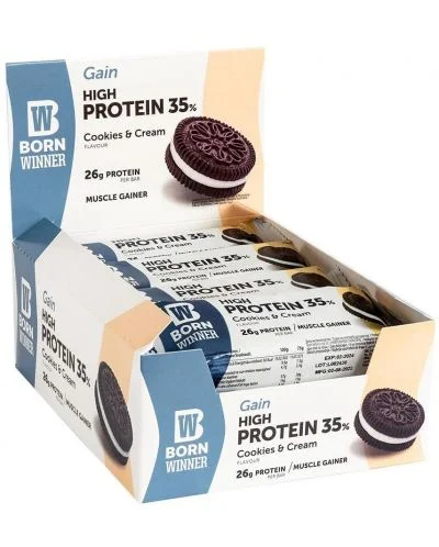 Gain Protein Bar, бисквити и сметана, 12 броя, Born Winner