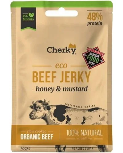 Био джърки от говеждо месо, мед и горчица, 30 g, Cherky