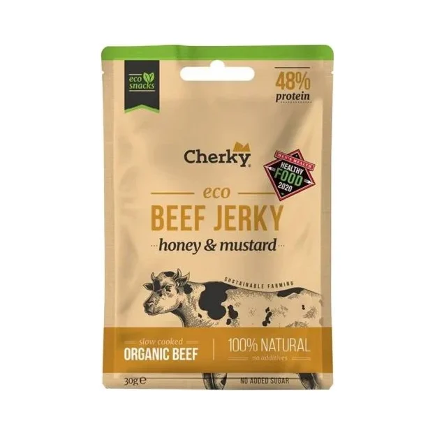 Био джърки от говеждо месо, мед и горчица, 30 g, Cherky - Cherky