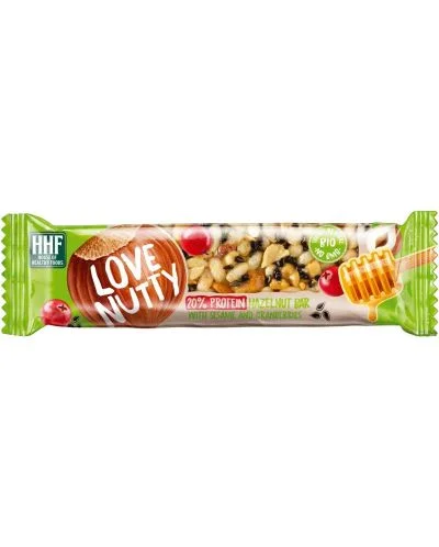 Протеинов лешников бар с черен сусам и червена боровинка, 40 g, Love Nutty