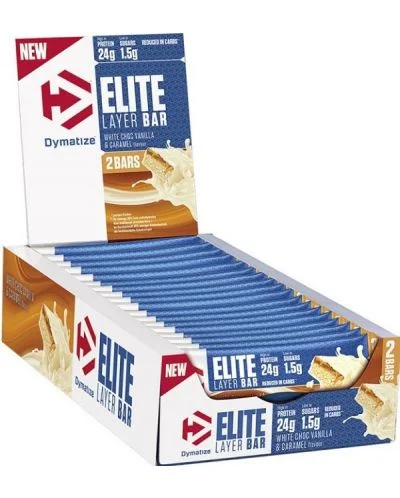 Elite Layer Протеинови барове, ванилия и карамел, 18 броя, Dymatize