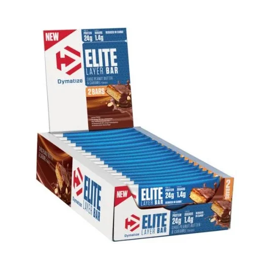 Elite Layer Протеинови барове, фъстъчено масло и карамел, 18 броя, Dymatize - Dymatize
