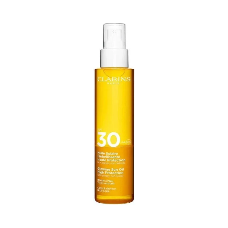 Clarins Слънцезащитно олио за тяло и коса Glowing Sun, SPF30