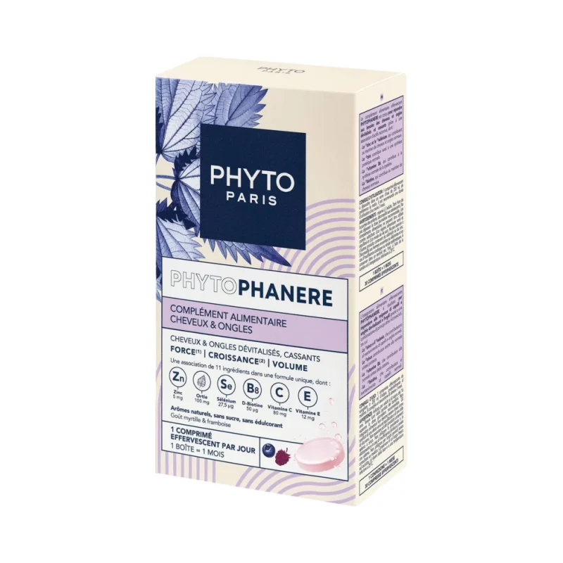 Phyto Phytophanere Хранителна добавка за коса и нокти, 30 ефервесцентни таблетки