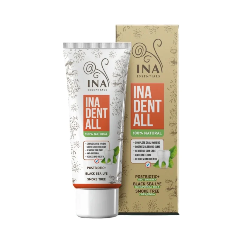 Ina Essentials Натурална паста за зъби без флуорид, със смрадлика, поморийска луга и постбиотик Ina Dent-All