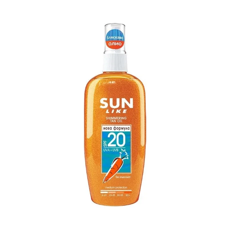 Sun Like Слънцезащитно олио за бърз загар с блестящи частици, SPF20