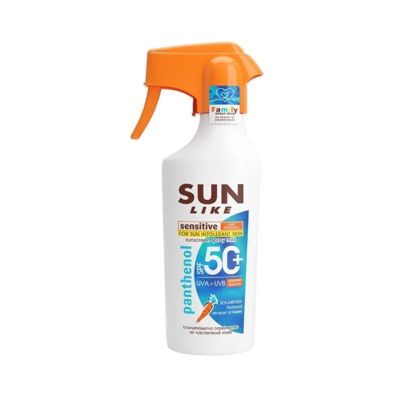 Sun Like Panthenol Слънцезащитно спрей мляко за чувствителна кожа, SPF50
