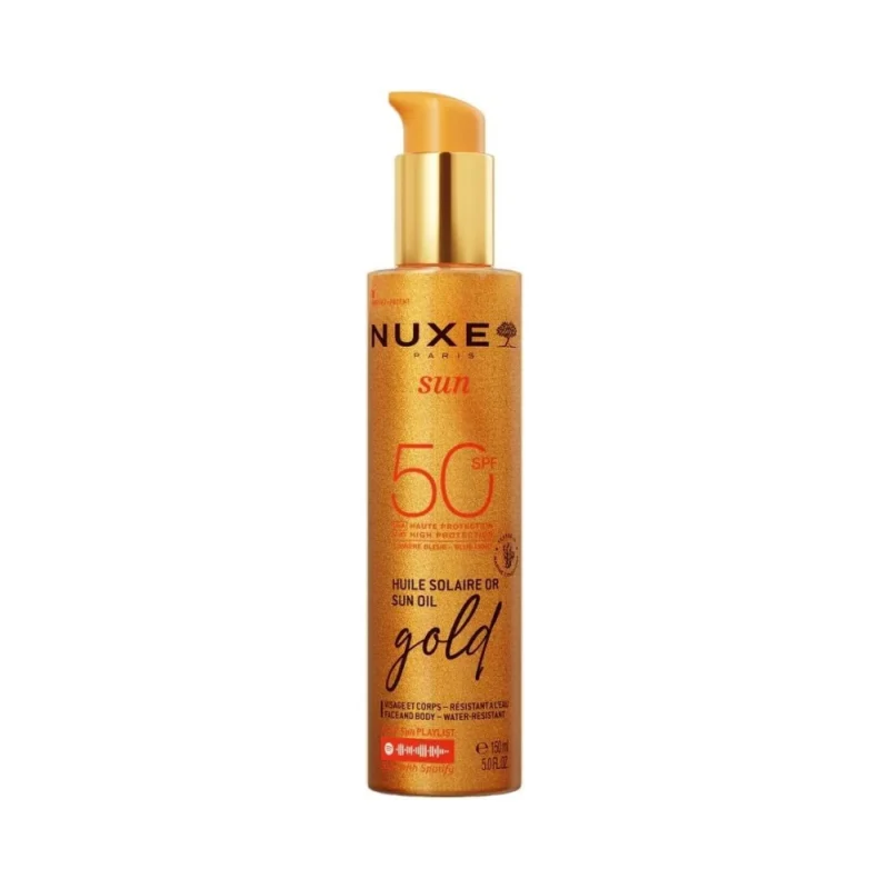 Nuxe Sun Олио за придобиване на тен със златисти частици, SPF50
