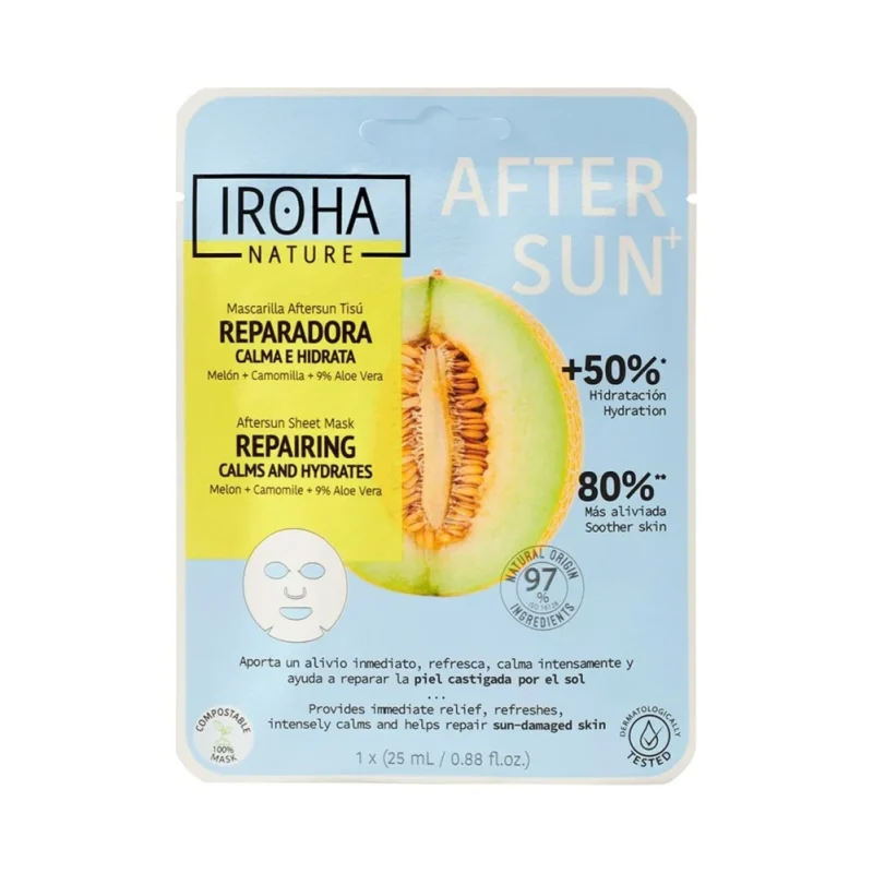 Iroha Nature Възстановяваща лист маска за след слънце с лайка, пъпеш и алое вера
