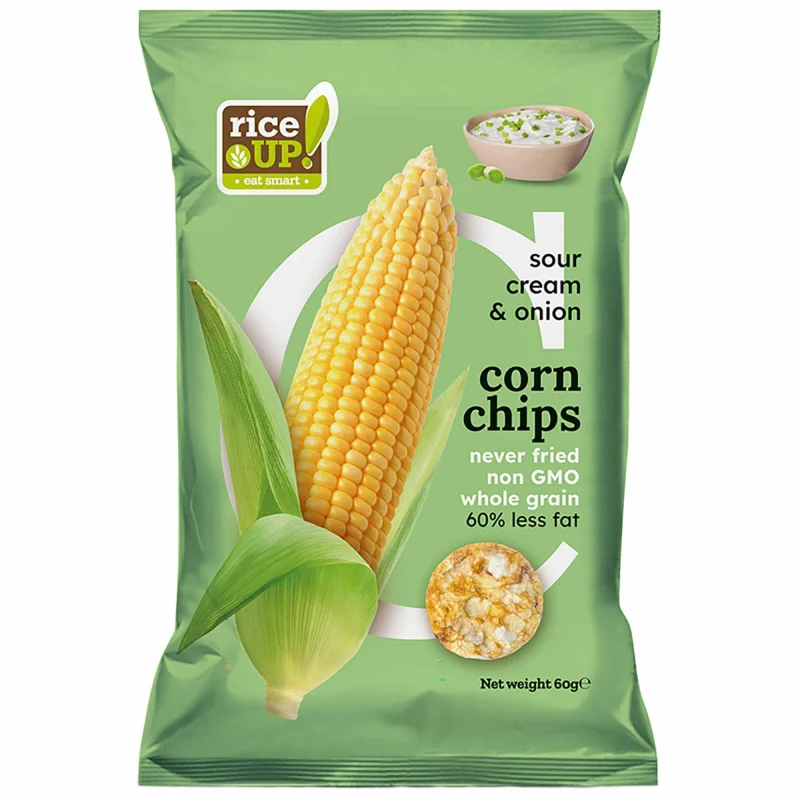 RiceUP! Царевичен чипс, Сметана и лук, 60g