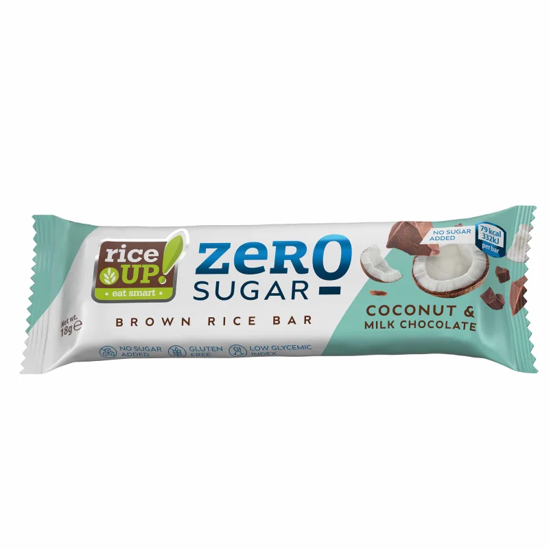 RiceUP! Zero Sugar Оризов бар, кокос и млечен шоколад, 18g - Rice Up