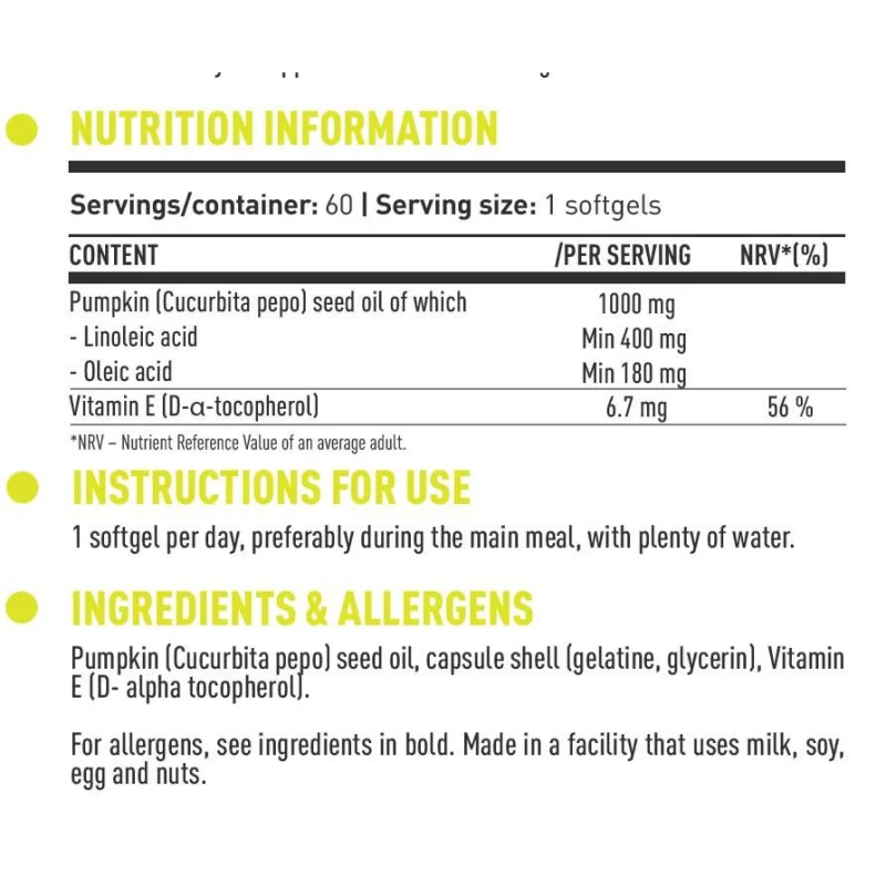 DY Life Pumpkin Oil 1000 mg (60 дози) / 60 Гел капсули - Dorian Yates Nutrition