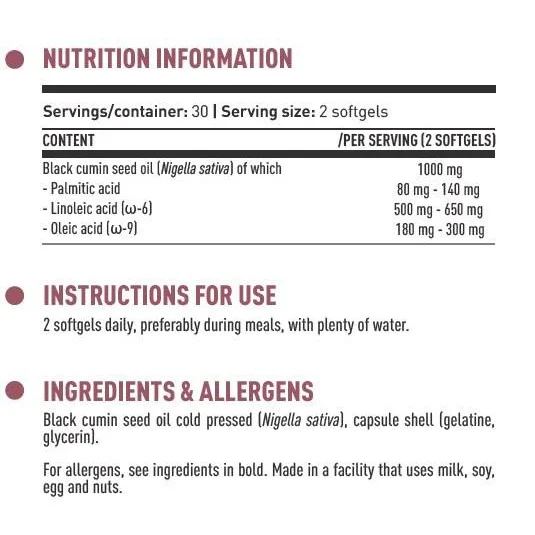 DY Life Black Cumin Oil 500 mg (30 дози) / 60 Гел капсули - Dorian Yates Nutrition