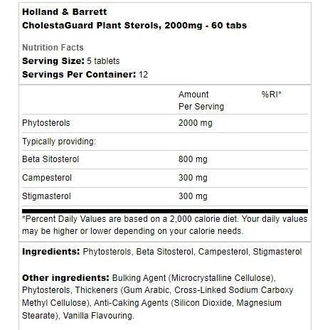 CholestaGuard Plant Sterols 2000 mg | Cholesterol Support / 60 Таблетки, 12 дози - Holland And Barrett