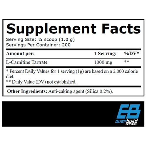 L-Carnitine Tartrate 1000 / 200 Servings / 200g - Everbuild