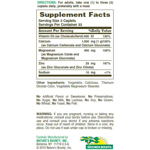 Calcium Magnesium Zinc / 100 tab - Nature's Bounty