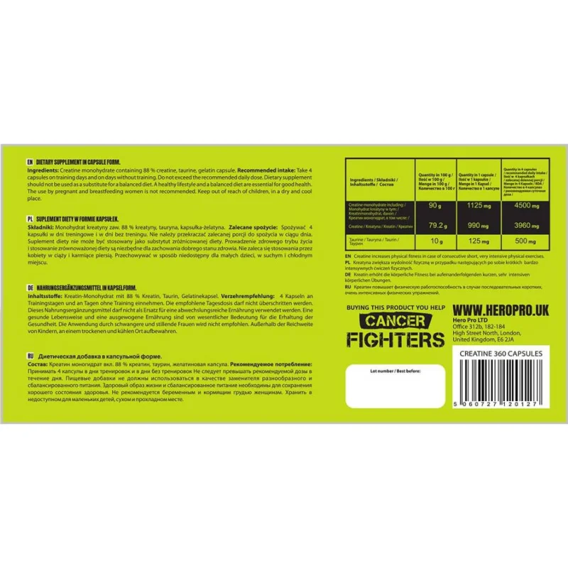 Creatine Monohydrate Caps / 360 капсули, 90 дози - Hero.Lab
