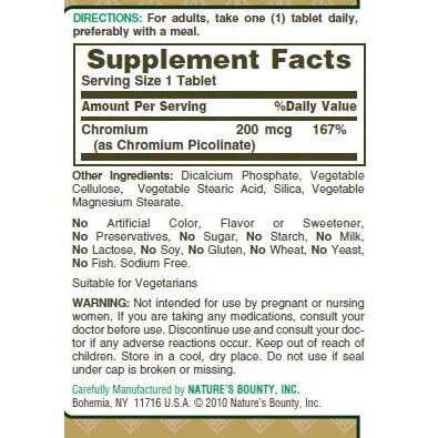 Chromium Picolinate 200mcg. / 100 tab - Nature's Bounty