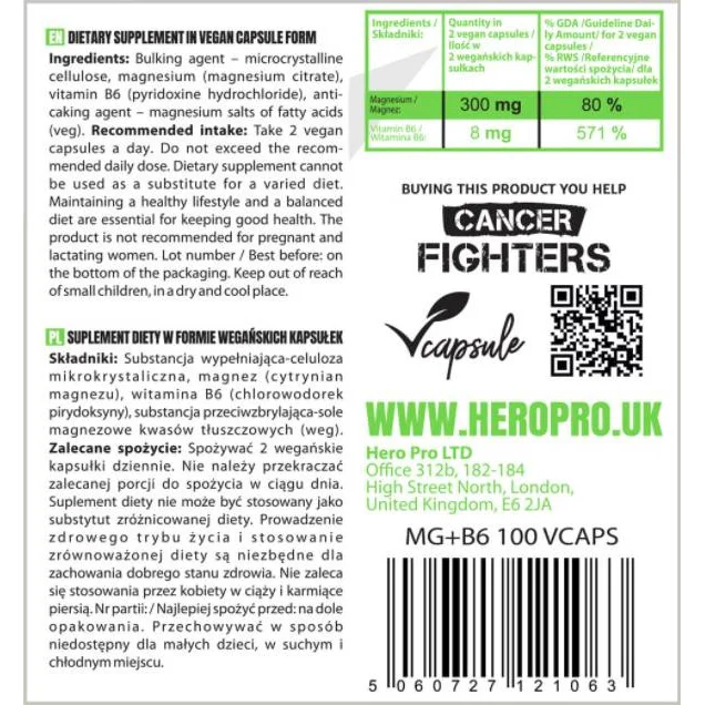 MG + B6 | Magnesium Citrate + B6 / 100 капсули, 100 дози - Hero.Lab