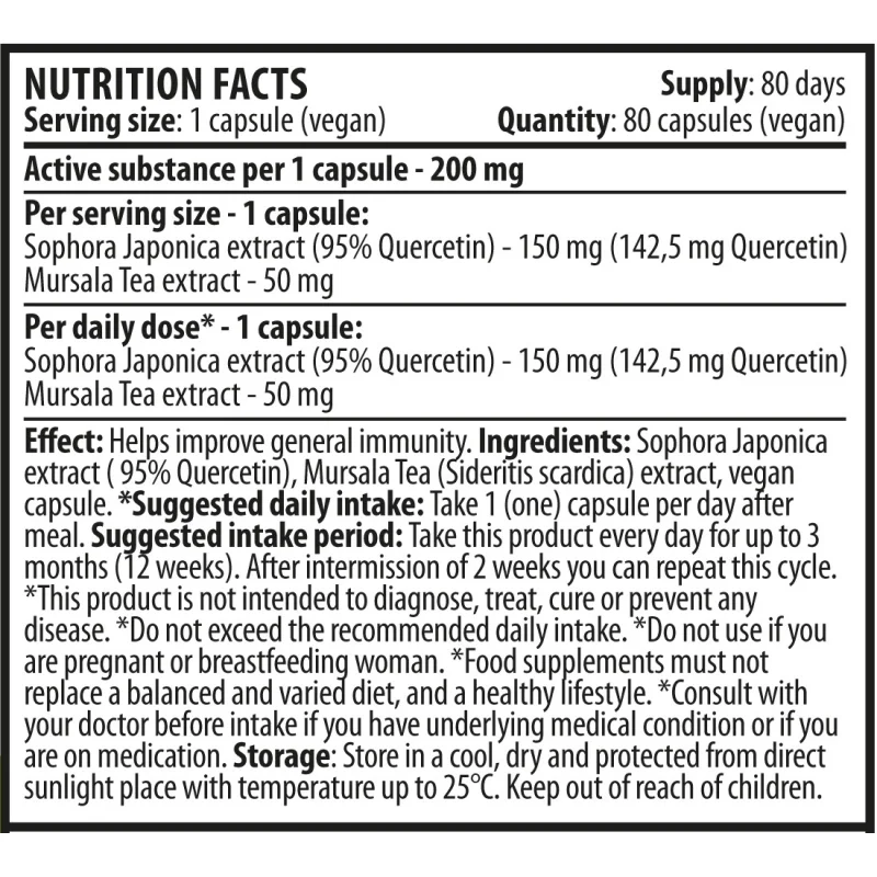 Quercetin 200mg / 80 Vcaps - Cvetita Herbal