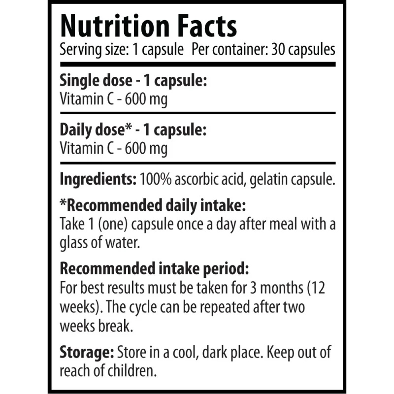 Vit C 600mg. / 30 Caps - Cvetita Herbal