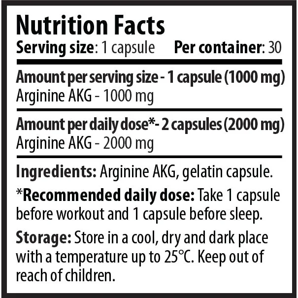 Arginine AKG 1000mg. / 30 Caps. - Cvetita Herbal