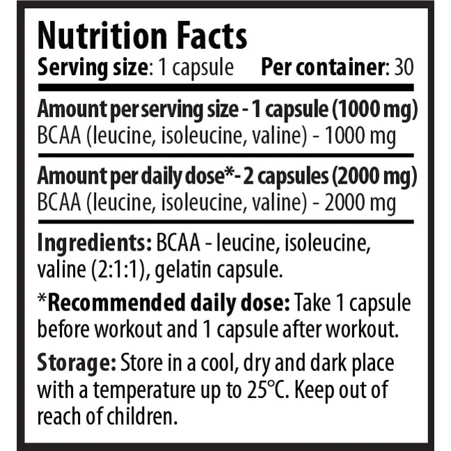 BCAA 2:1:1 1000mg. / 30 Caps. - Cvetita Herbal