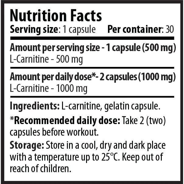 L-Carnitine 500mg. / 30 Caps. - Cvetita Herbal