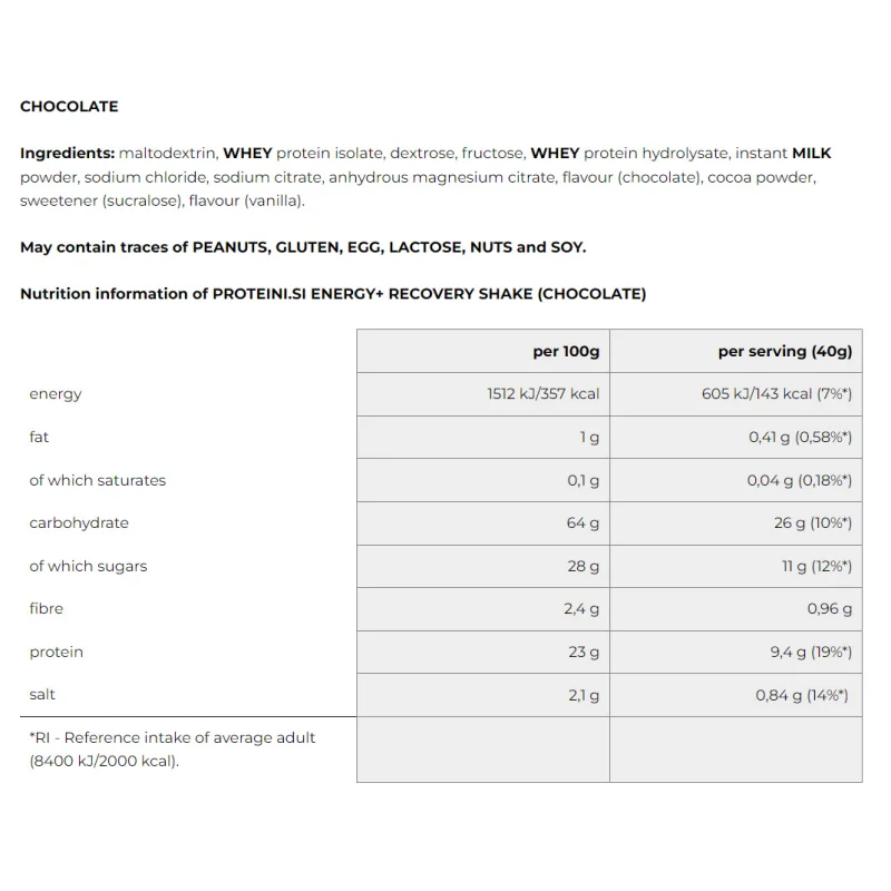 Energy+ Recovery Shake - Протеинова Формула, Разфасовка 320g - Proteini.SI
