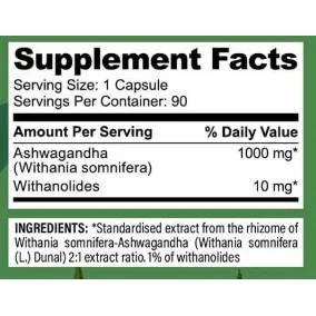 Ashwagandha 1000 mg | with 10 mg Withanolides / 90 капсули, 90 дози - Hero.Lab
