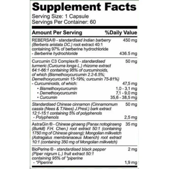 Berberine HCL 450 mg | with Curcumin & Cinnamon / 60 капсули, 60 дози - Hero.Lab