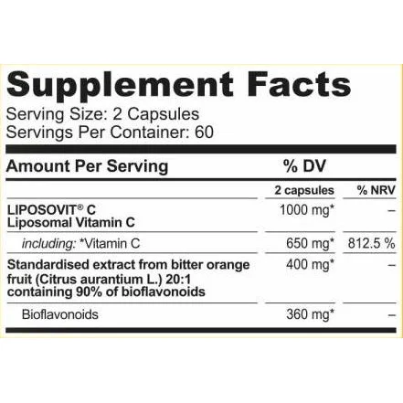 Vitamin C Liposovit® | Liposomal Vitamin C 650 mg (30 дози) / 60 капсули - Hero.Lab