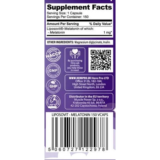 Melatonin Liposovit® 1 mg | Liposomal Technology (150 дози) / 150 капсули - Hero.Lab