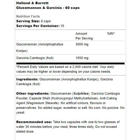 Glucomannan & Garcinia / 60 капсули, 10 дози - Holland And Barrett