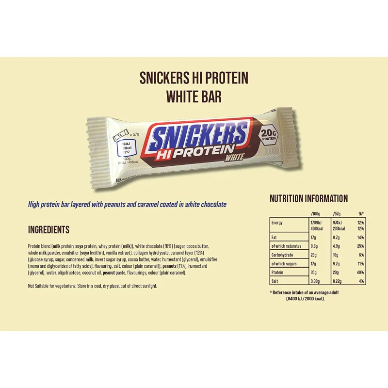 Snickers Hi Protein Bar - White Chocolate - Протеинов Ба? - Mars Protein