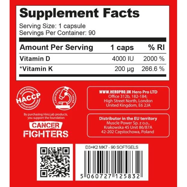 KSW Series Vitamin D3 + K2 MK-7 (90 дози) / 90 Гел капсули - Hero.Lab