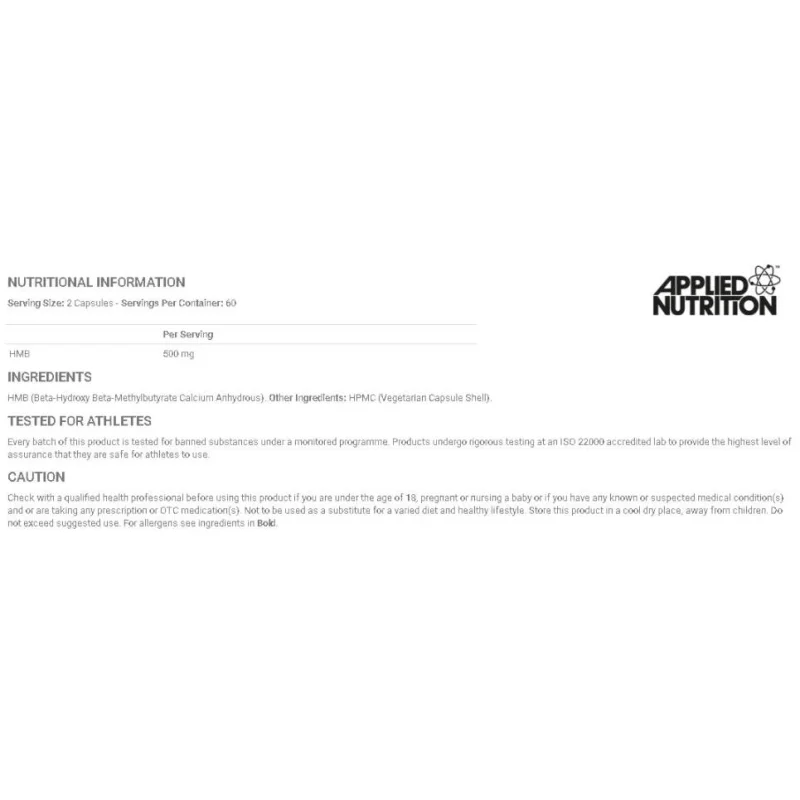HMB 500 mg / 120 капсули, 60 дози - Applied Nutrition