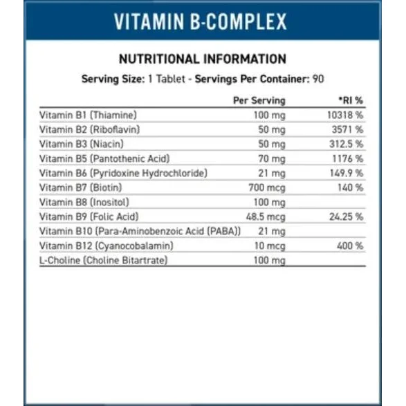 Vitamin-B Complex Vitality / 90 Таблетки, 90 дози / 90 капсули - Applied Nutrition